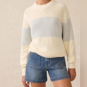 Women’s Cream & Light Blue Striped Crewneck Sweater Faherty
